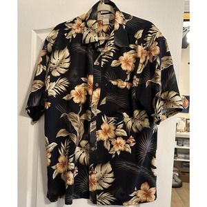 Island Republic Mens Short Sleeve Hawaiian 100% Silk Button-Up Shirt Large